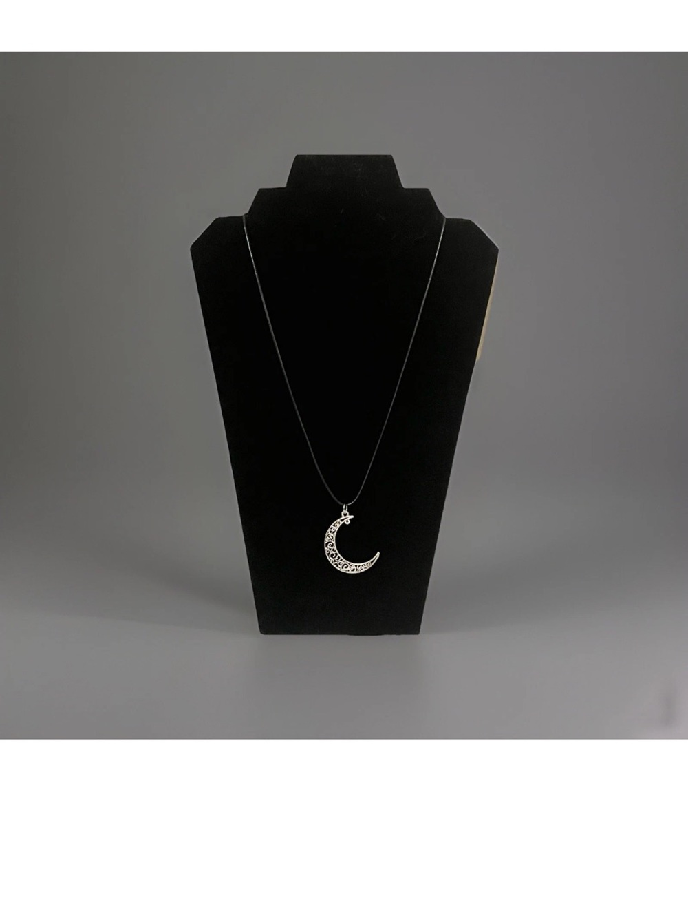 Filigree Crescent Moon Pendant Necklace Silver Tone Celtic Wiccan Pagan